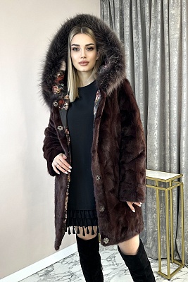 Фото товара Куртка норка V&G м NOVA  куски отд. песец, бордо